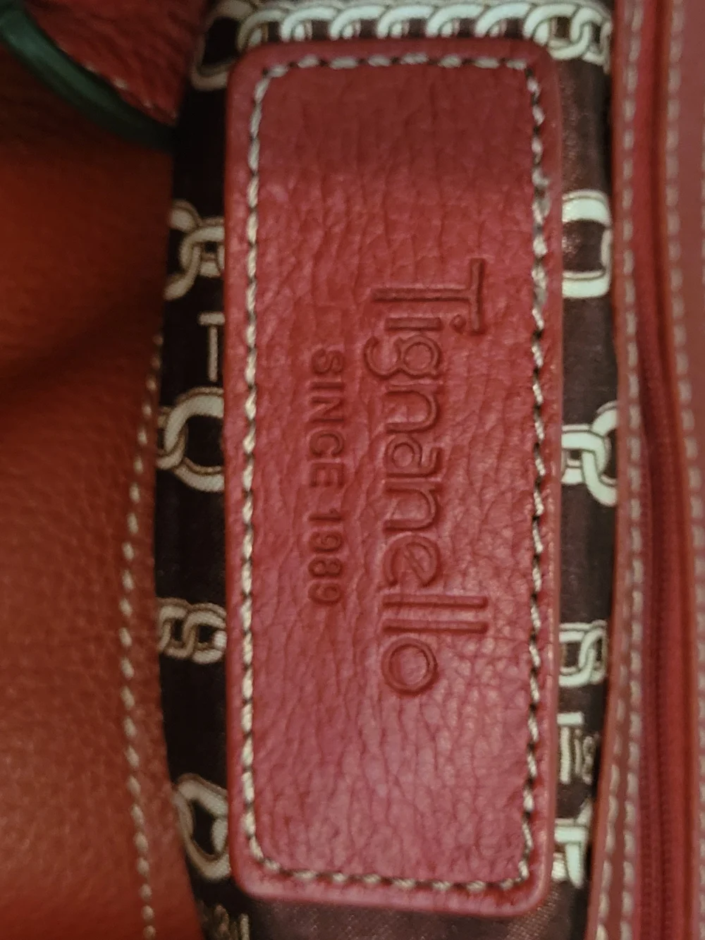 Tignanello Brick Red Leather Satchel with Detachable Strap